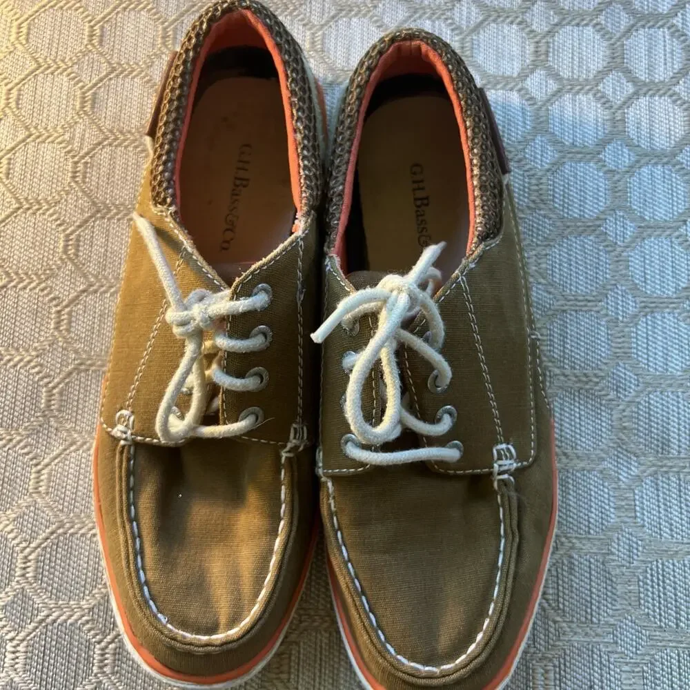 GH Bass & Co Oliver Mesh Boat Shoe Canvas Casual Brown Orange Coastal M 8.5